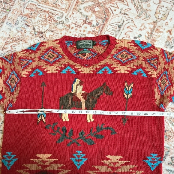 Rare VTG Polo Country Ralph Lauren Red Hand Knit Southwestern Crewneck Sweater - Picture 3 of 7